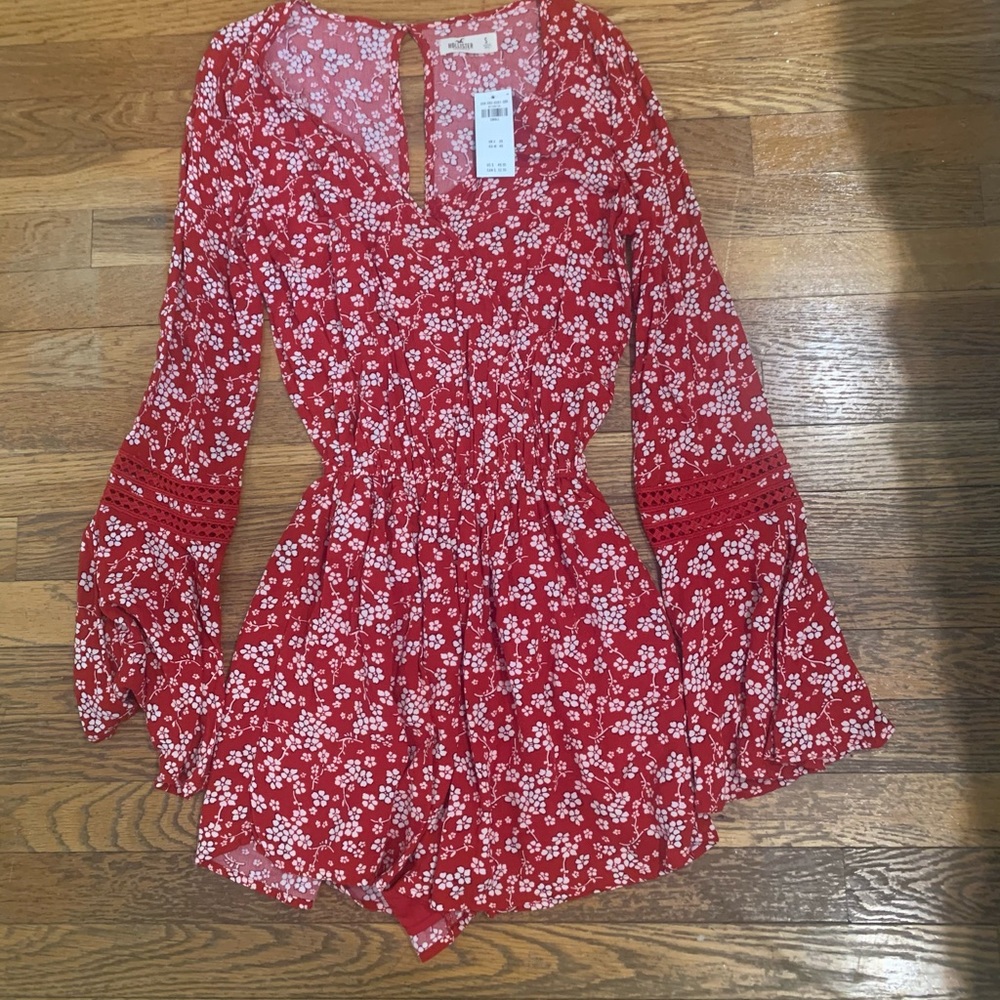 Red floral romper